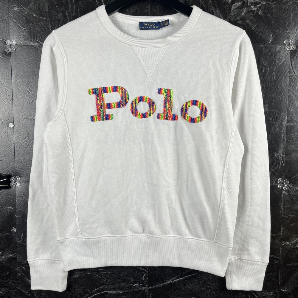 Polo Ralph Lauren Women's White Spell Logo Fleece Sweatshirt XS